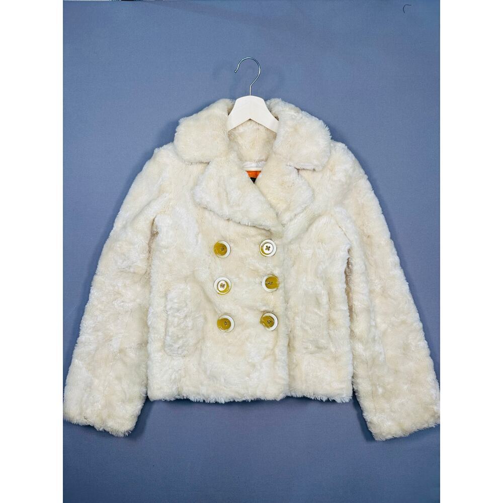 Cynthia Steffe Cream Faux Fur Double Breasted Coat Jacket Size Medium